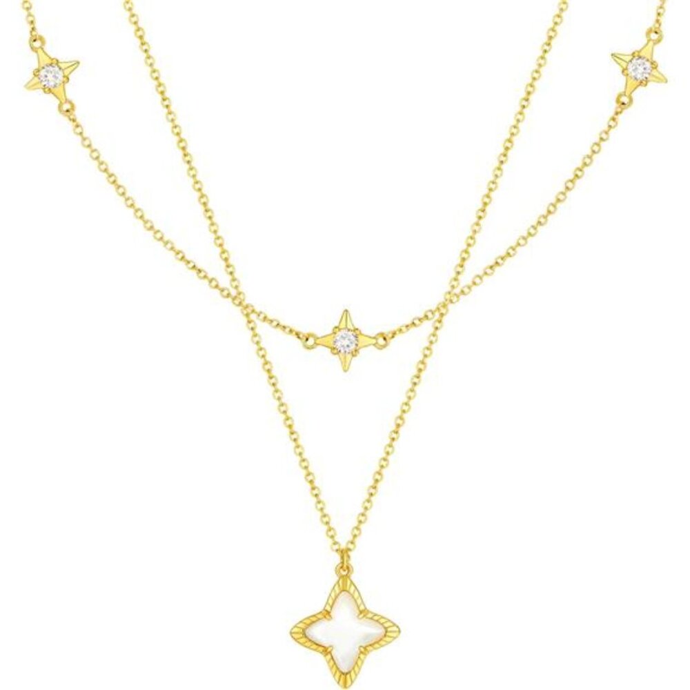 18K Gold Plated Double Layer Necklace | Four-Point Star